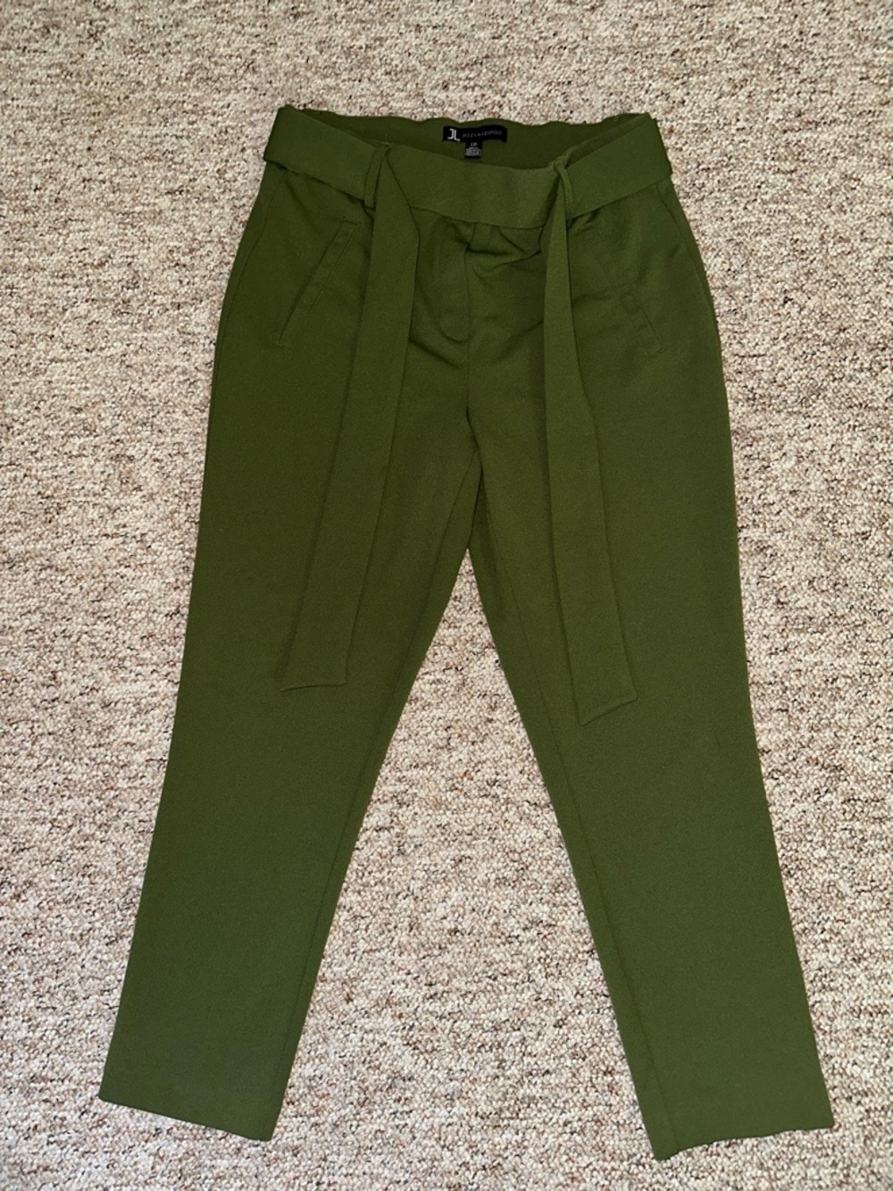 Jules & Leopold Olive Green High-Waist Paperbag Trousers with Tie